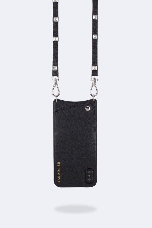 Sarah Pebble Leather Crossbody Bandolier - Black/Silver