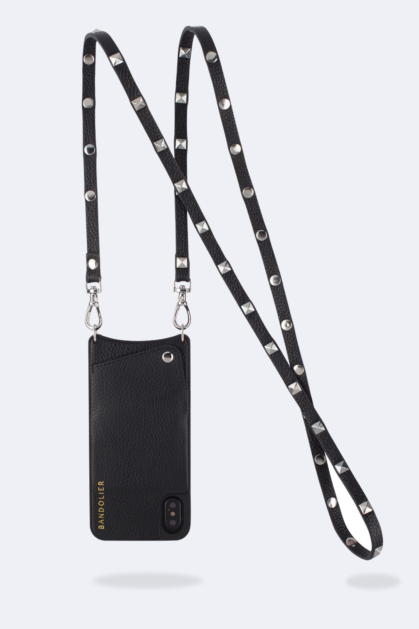 Sarah Pebble Leather Crossbody Bandolier - Black/Silver