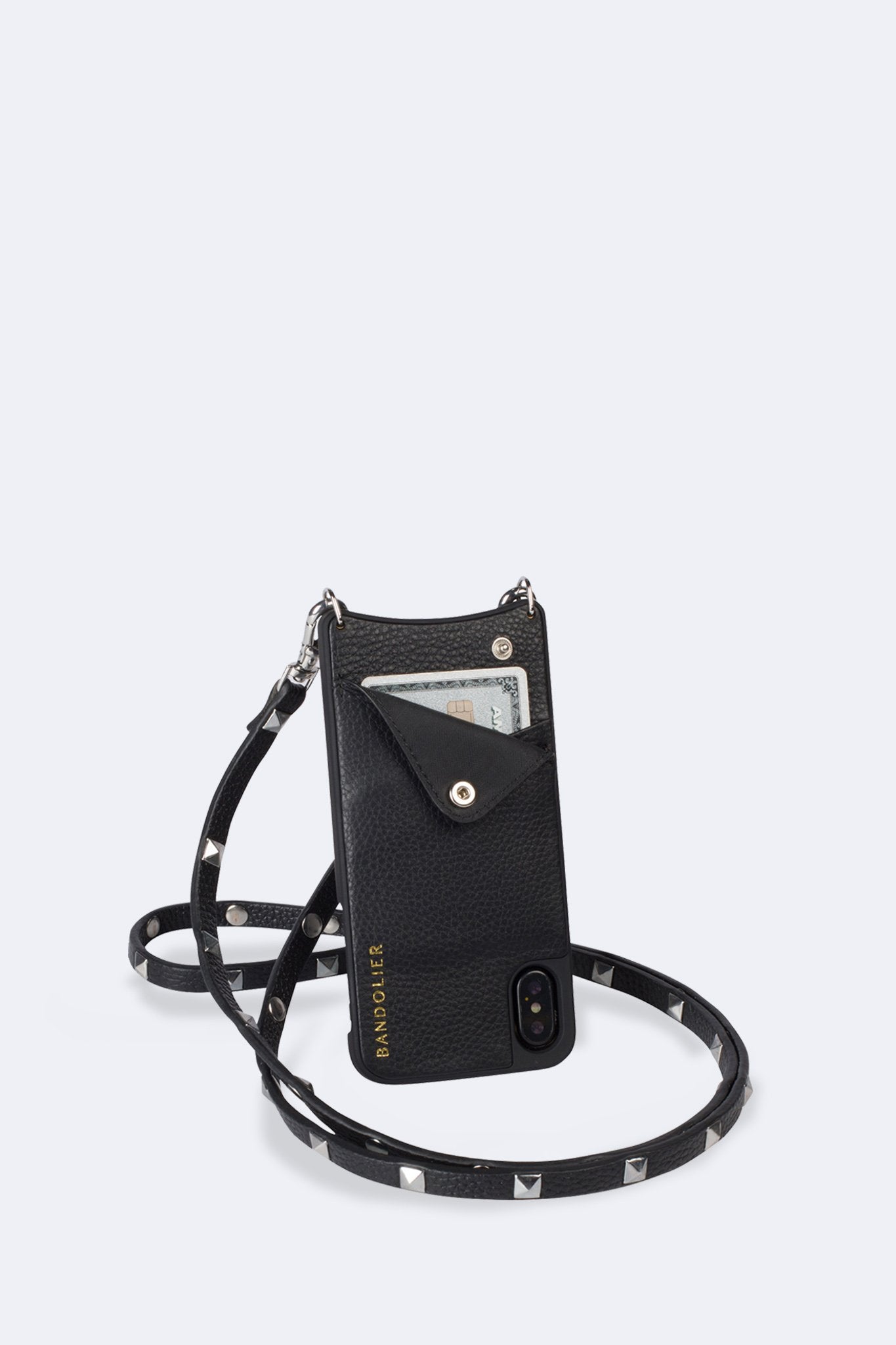 Sarah Pebble Leather Crossbody Bandolier - Black/Silver