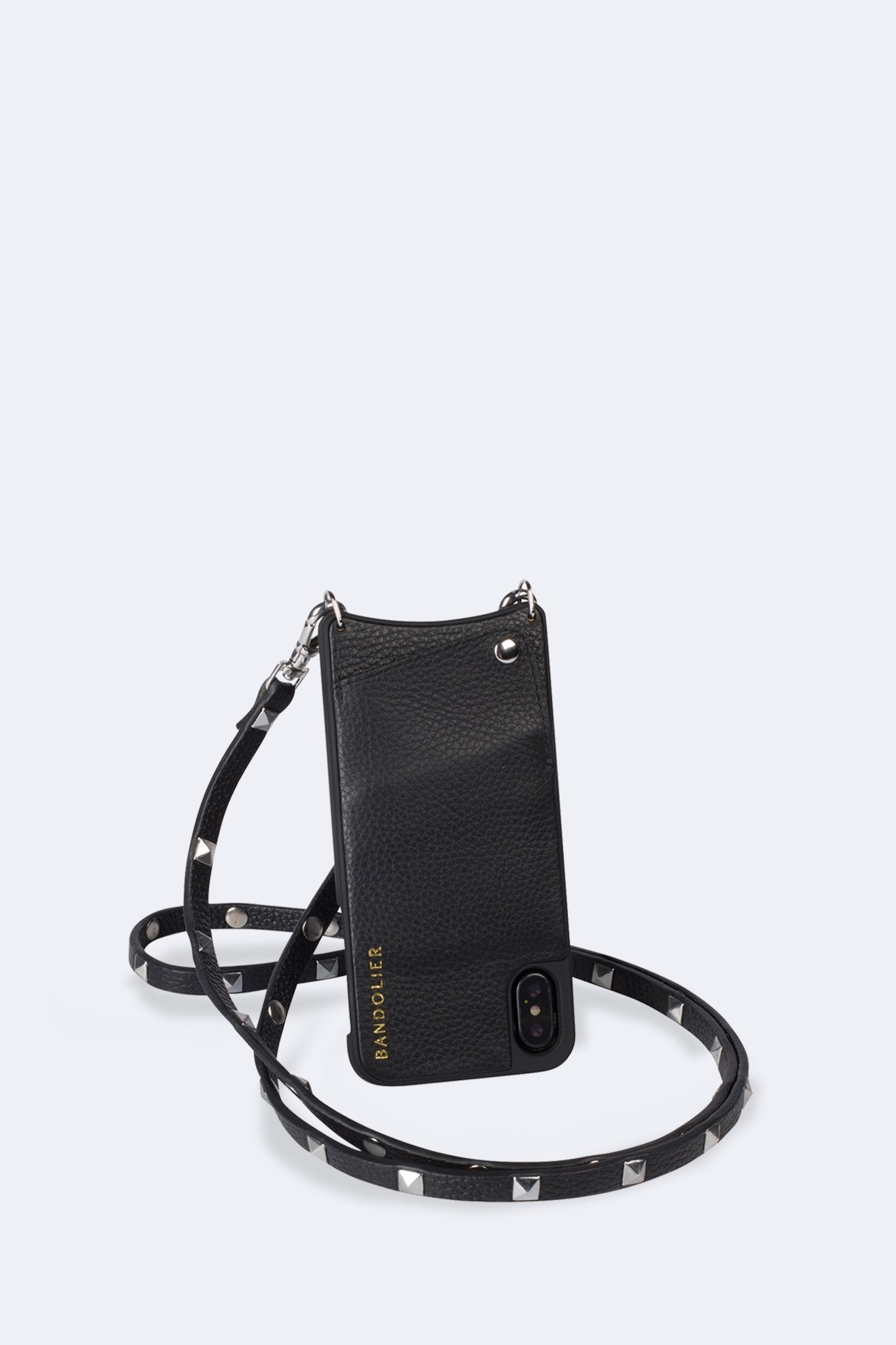 Sarah Pebble Leather Crossbody Bandolier - Black/Silver