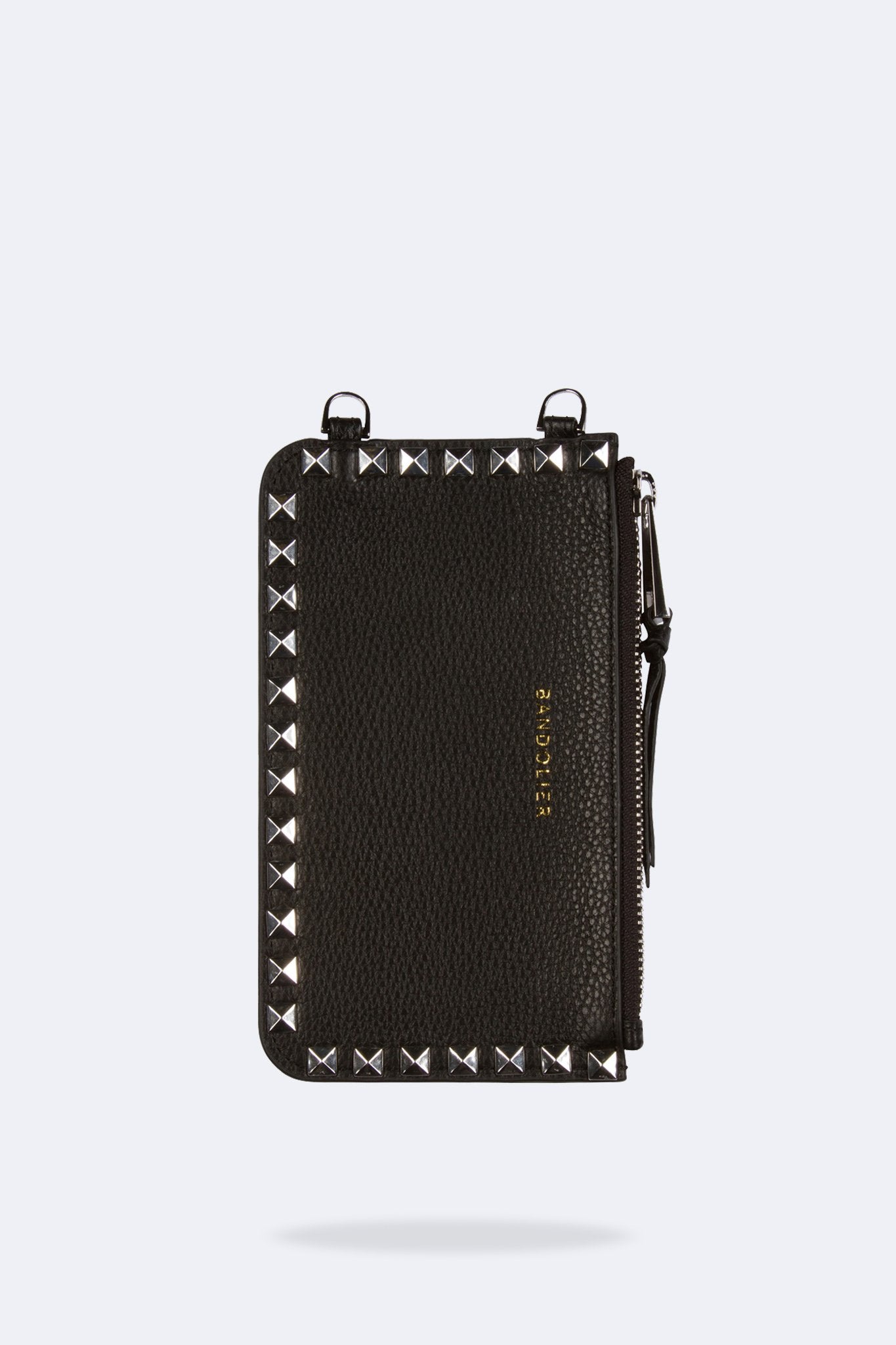 Pebble Leather Pyramid Stud Zip Pouch - Black/Silver