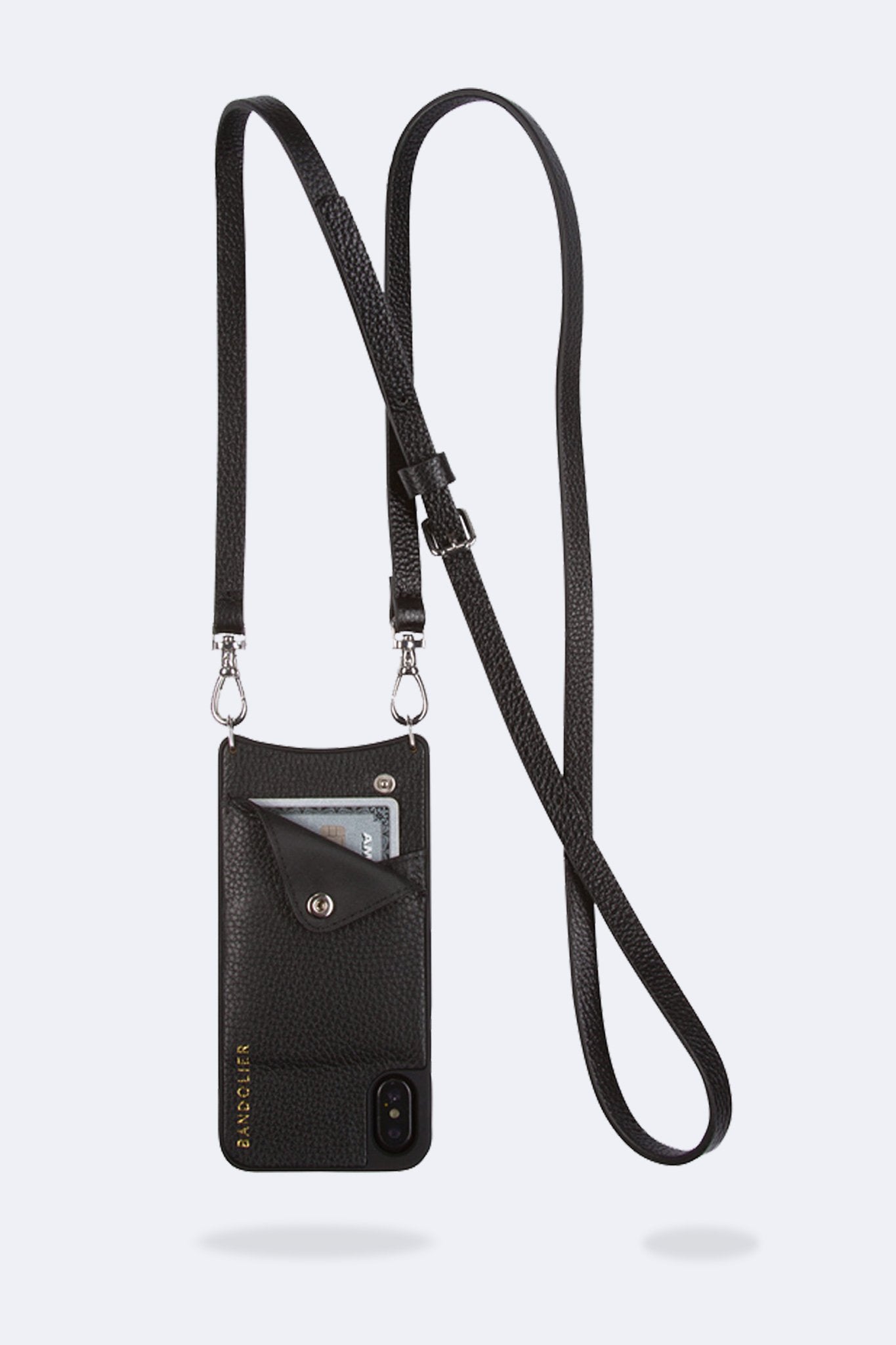 Emma Pebble Leather Crossbody Bandolier - Black/Silver