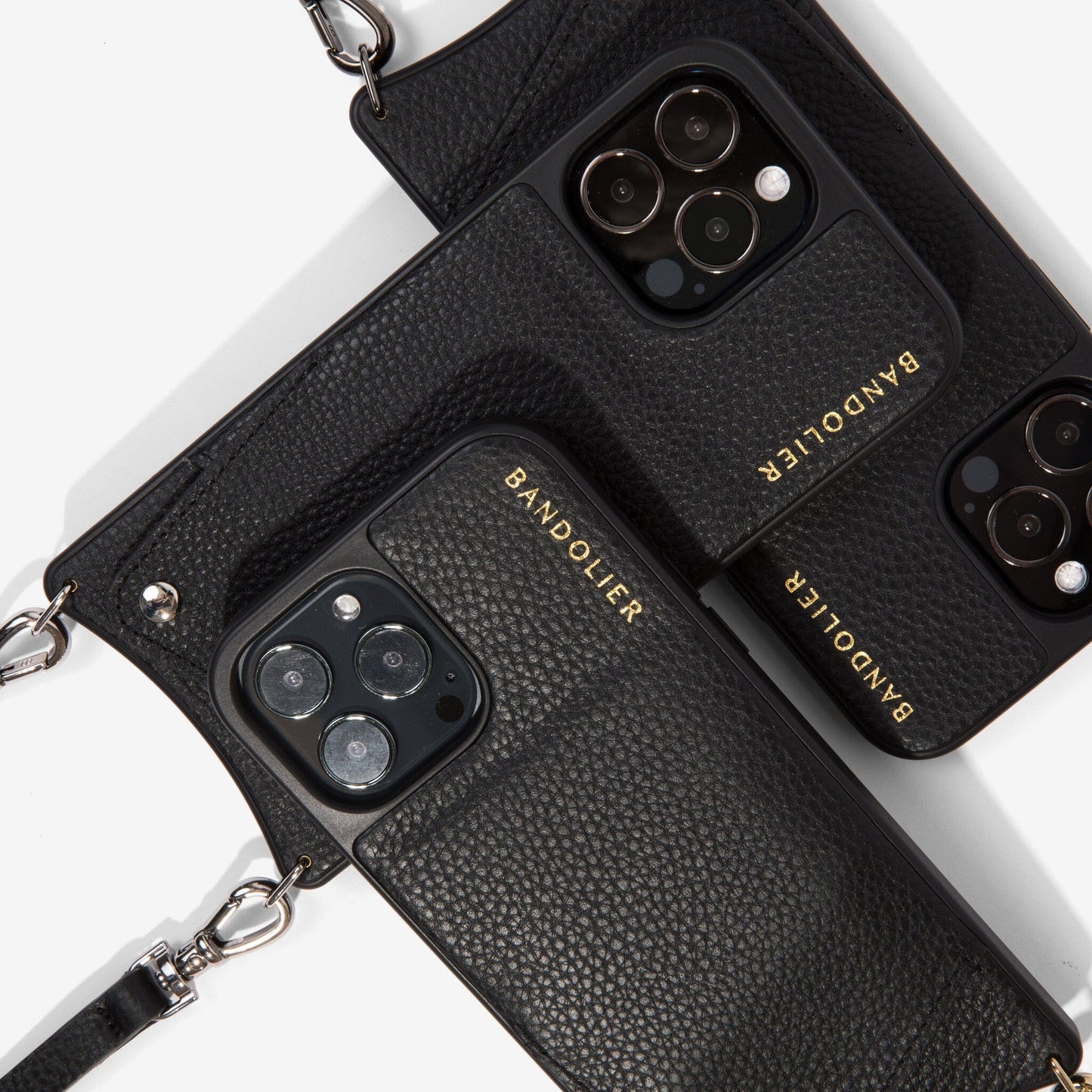 Emma Pebble Leather Crossbody Bandolier - Black/Gold Bandolier Core Bandolier 