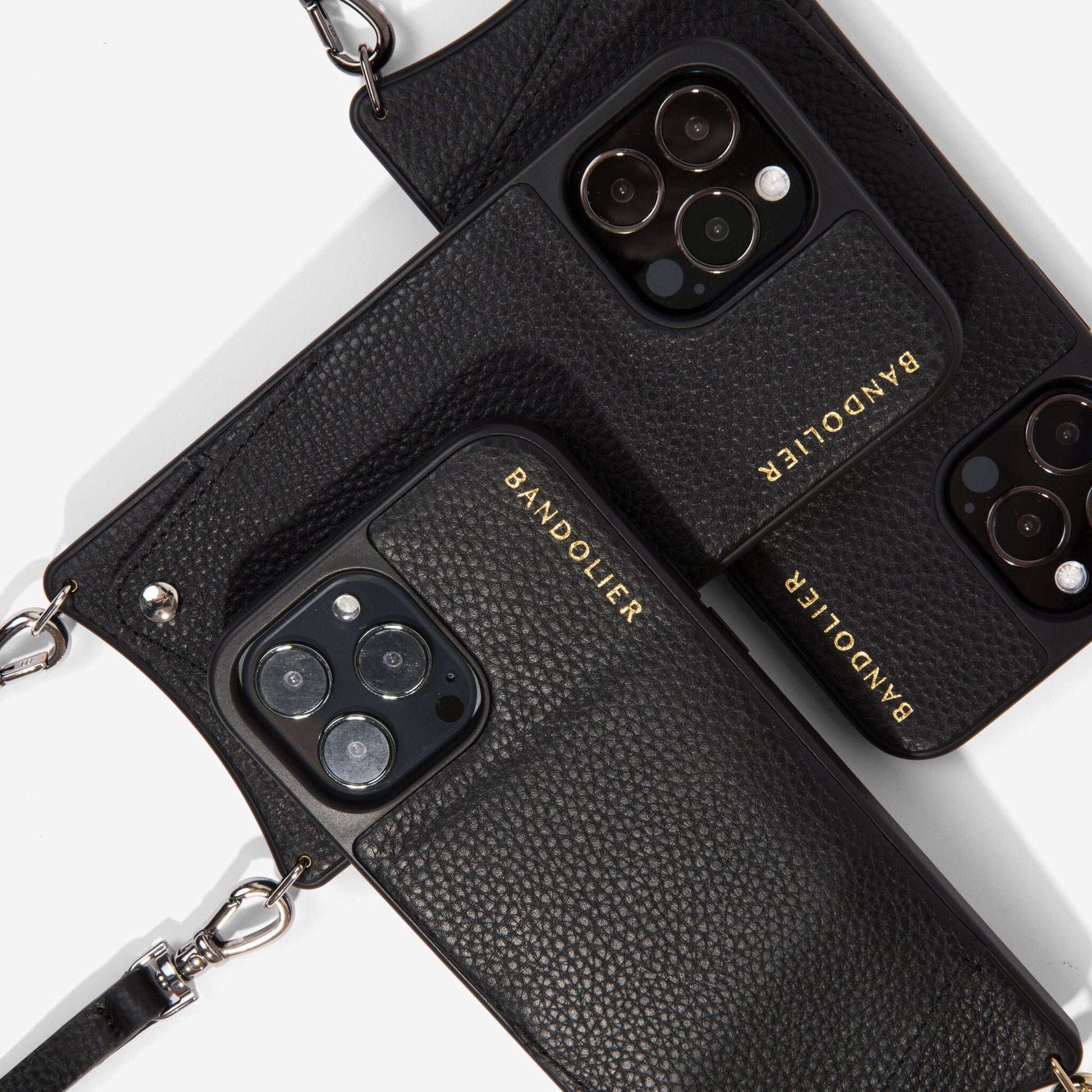 Emma Pebble Leather Crossbody Bandolier - Black/Gold Bandolier Core Bandolier 