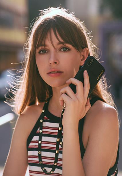 Sarah Pebble Leather Crossbody Bandolier - Black/Gold